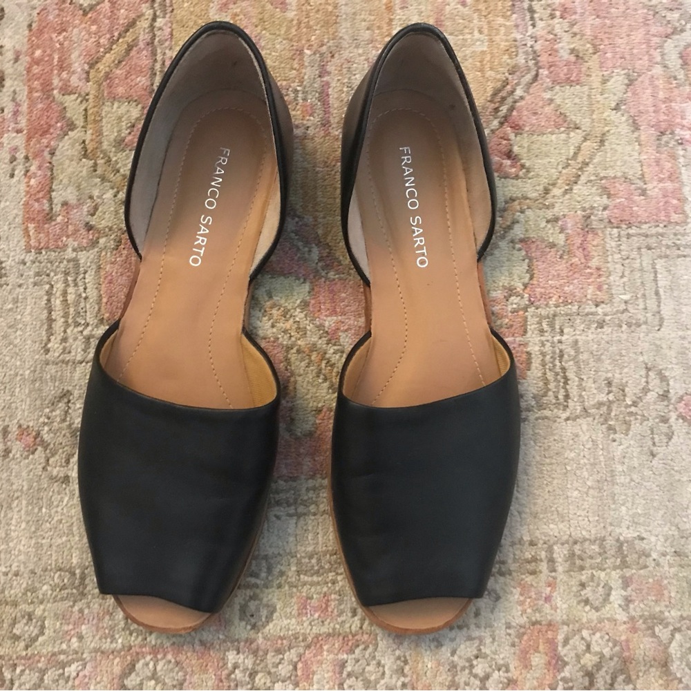 Franco Sarto Women's Black D'Orsay Peep-Toe Flats
